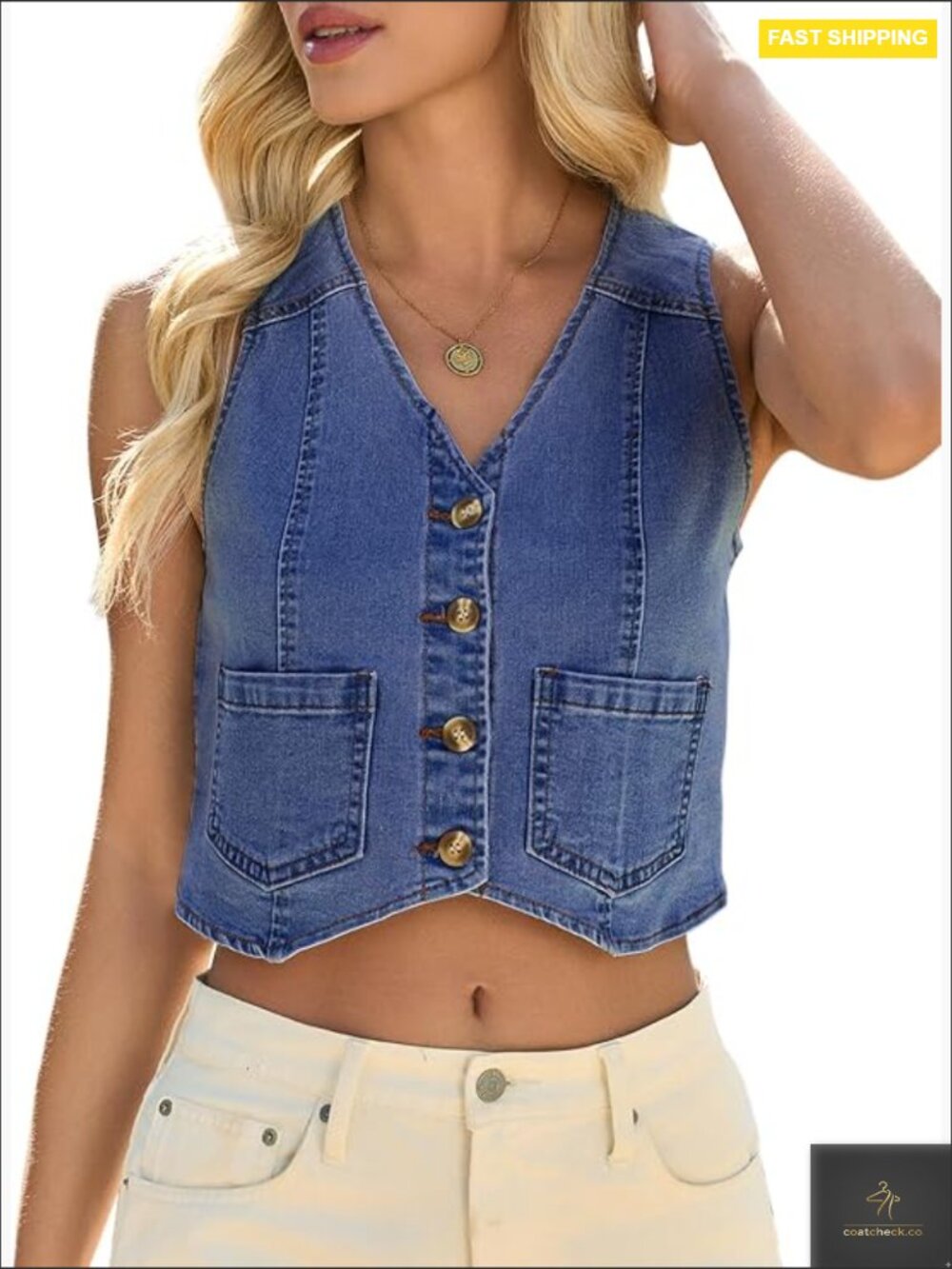 Sleeveless Denim Vest Y2K Crop Jean Jacket Button Down With Pockets